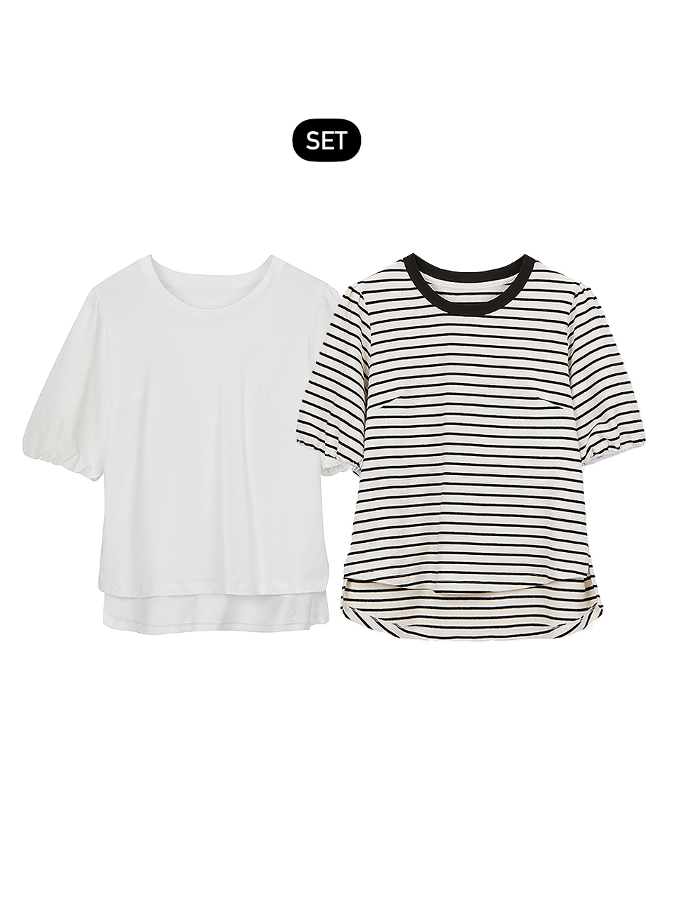 [이시영,엄현경 착용][SET]Anne Puff T-Shirts_Stripe+White