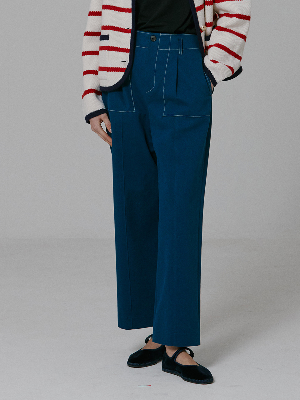 Odelie Stitches Semi wide Pants_Navy