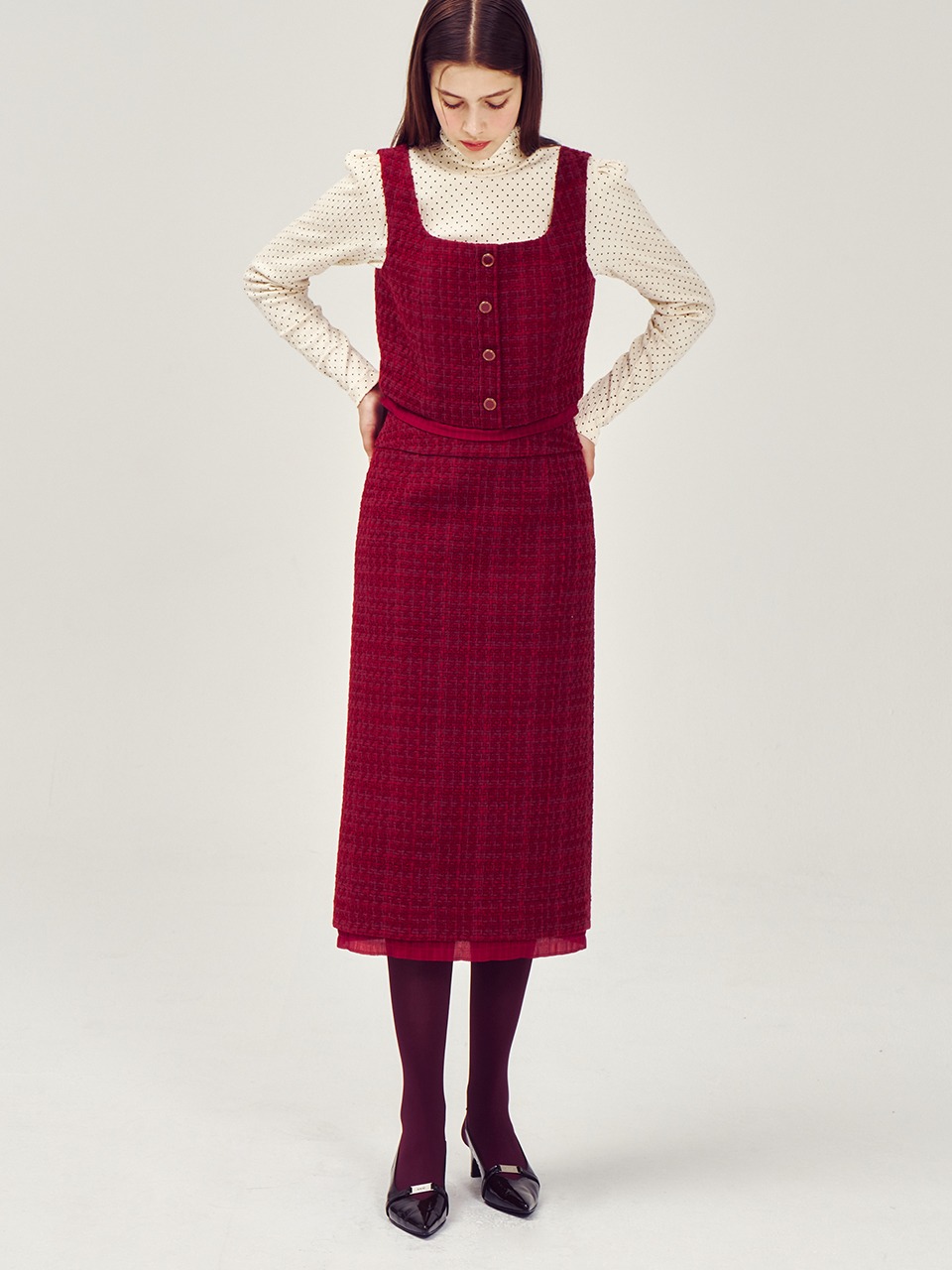 [셀럽착용] Della Tweed H-Line Skirt VC239OSK010M