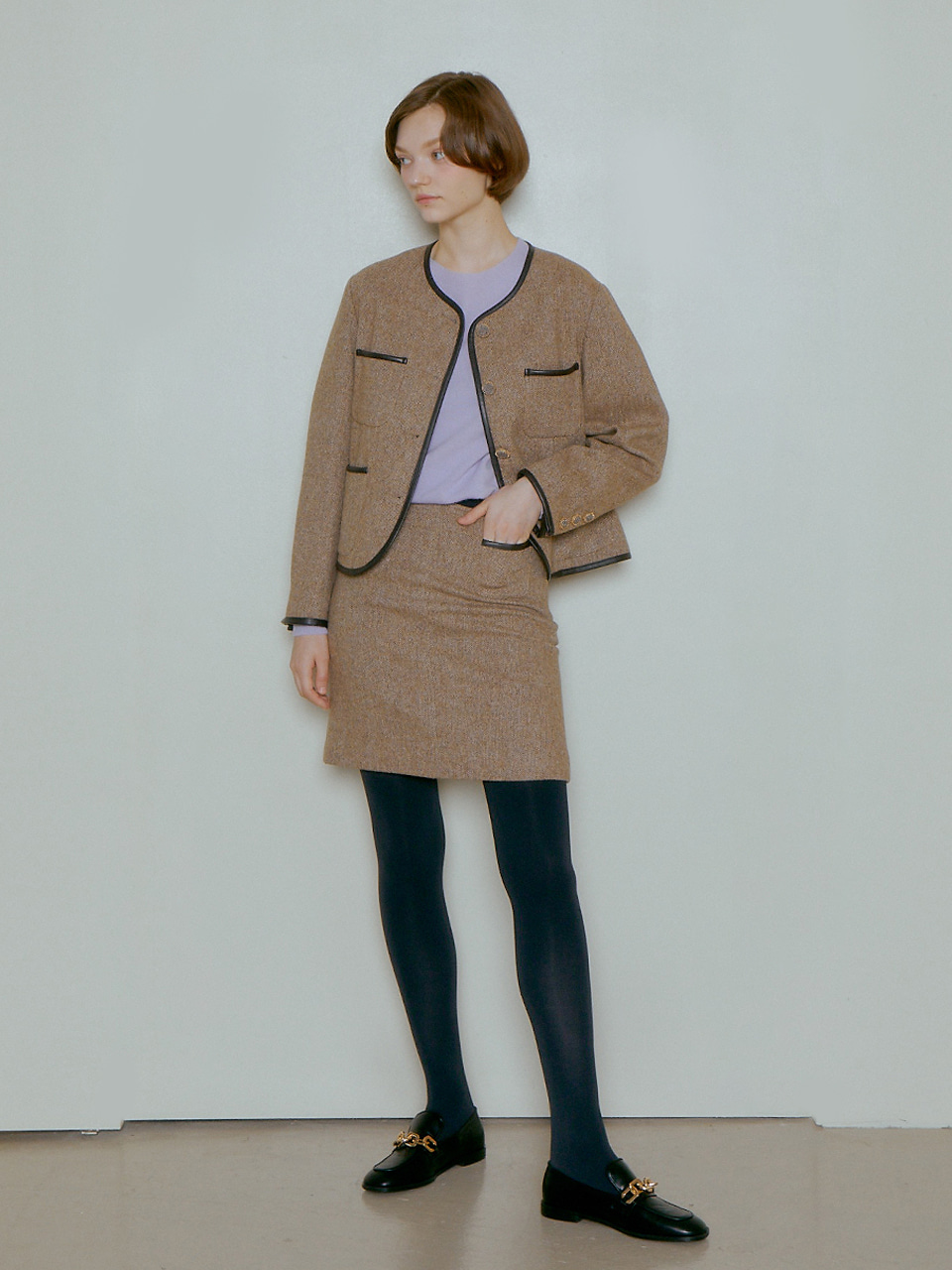 [SET] La belle Tweed Jacket + La belle Tweed Skirt_Brown