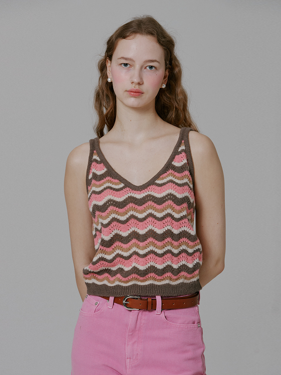Molly Wavy Stripe Knit Vest_Pink