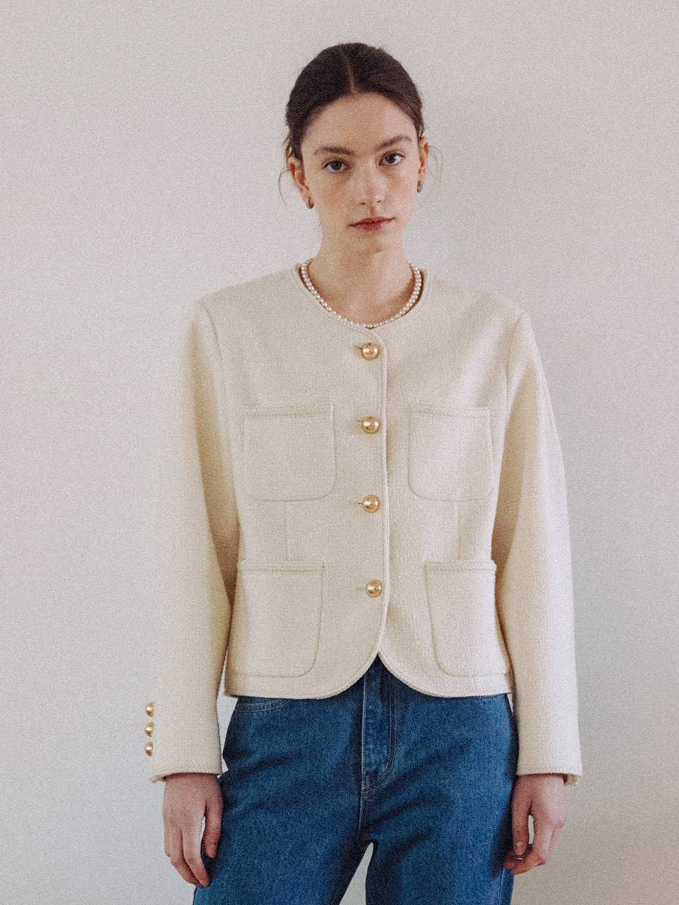 [엄현경, 김나영,박규영 착용]Maisie Gold Button Tweed Jacket_White