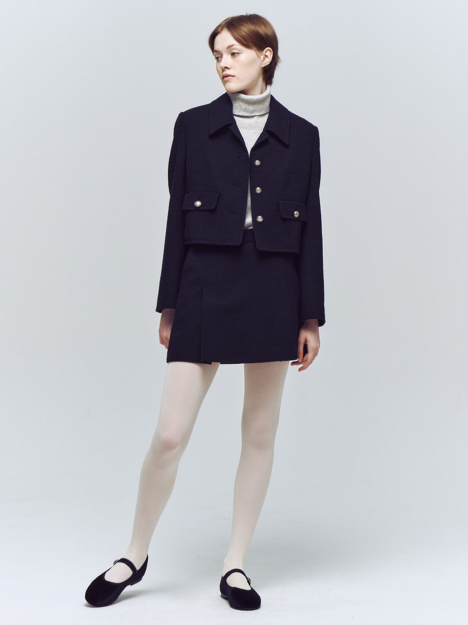 [SET] Tweed Crop Single Jacket  &amp; Skirt