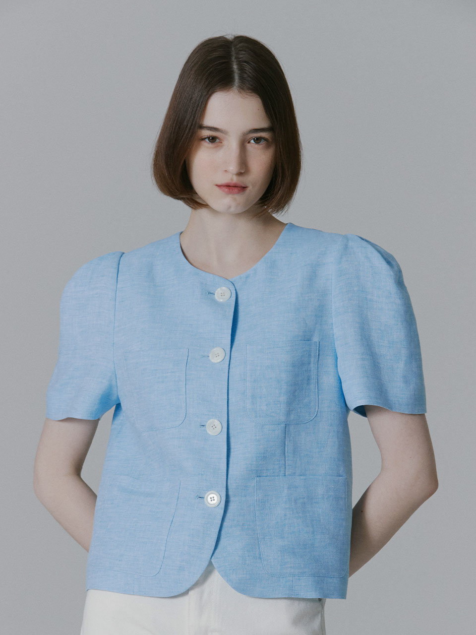 [5/31 순차배송]Maisie Linen Tweed Jacket_Blue