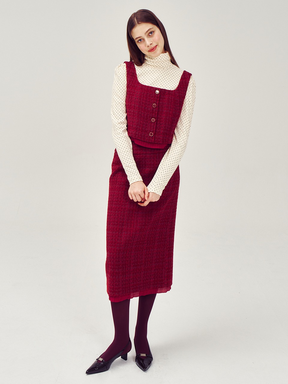 [RED - 12/12일 순차배송] [SET] Della Tweed Bustier &amp; Skirt